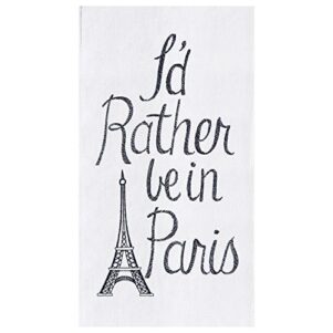 Kitchen Towel - "I'd Rather Be In Paris" White Flour Sack - C & F Home