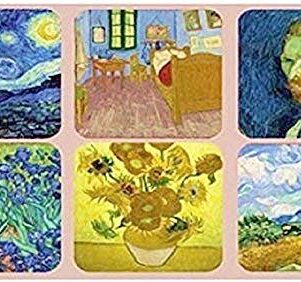 Coasters - Set of 6 Assorted Images by Van Gogh, Cork Backed, hardboard