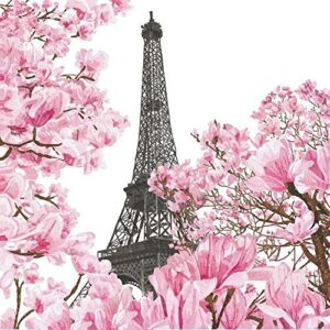 Napkin/Luncheon - "April in Paris" - Eiffel Tower, Pink Floral Trees Design