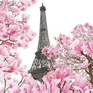 Napkin/Luncheon - "April in Paris" - Eiffel Tower, Pink Floral Trees Design