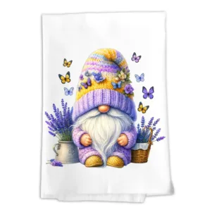 Dish Towel - Lavender Gnome Garden - 100% Cotton Flour Sack