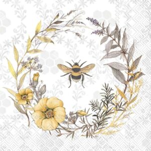 Napkin/Beverage - "Bee Wildflower Wreath" - Package of 20, 3-Ply Paper C933300