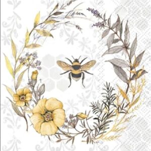 Napkin/Guest Towel - "Bee Wildflower Wreath" - Pkg of 16, 3-Ply Paper BF 933300