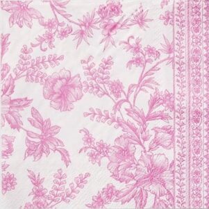 cocktail sized napkins in a pink and white pattern measuring 5"x5".