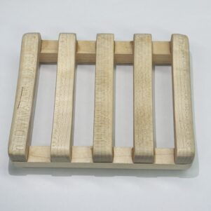 soap dish with a slatted design handmade with maple wood in its natural finish