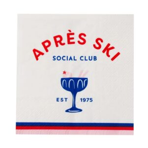 a cocktail napkin that has apres ski and a small cocktail glass