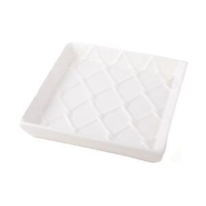 ceramic white cocktail napkin holder tray with a textured trellis design