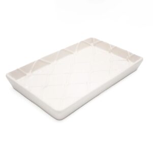 ceramic guest towel or dinner napkin holder. white with textured trellis design.