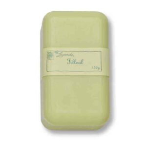 french soap bar rectangle shape linden scent in a light green color