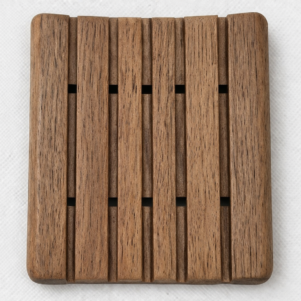 soap dish with grooves in a medium oak finish with a slight curve, handmade